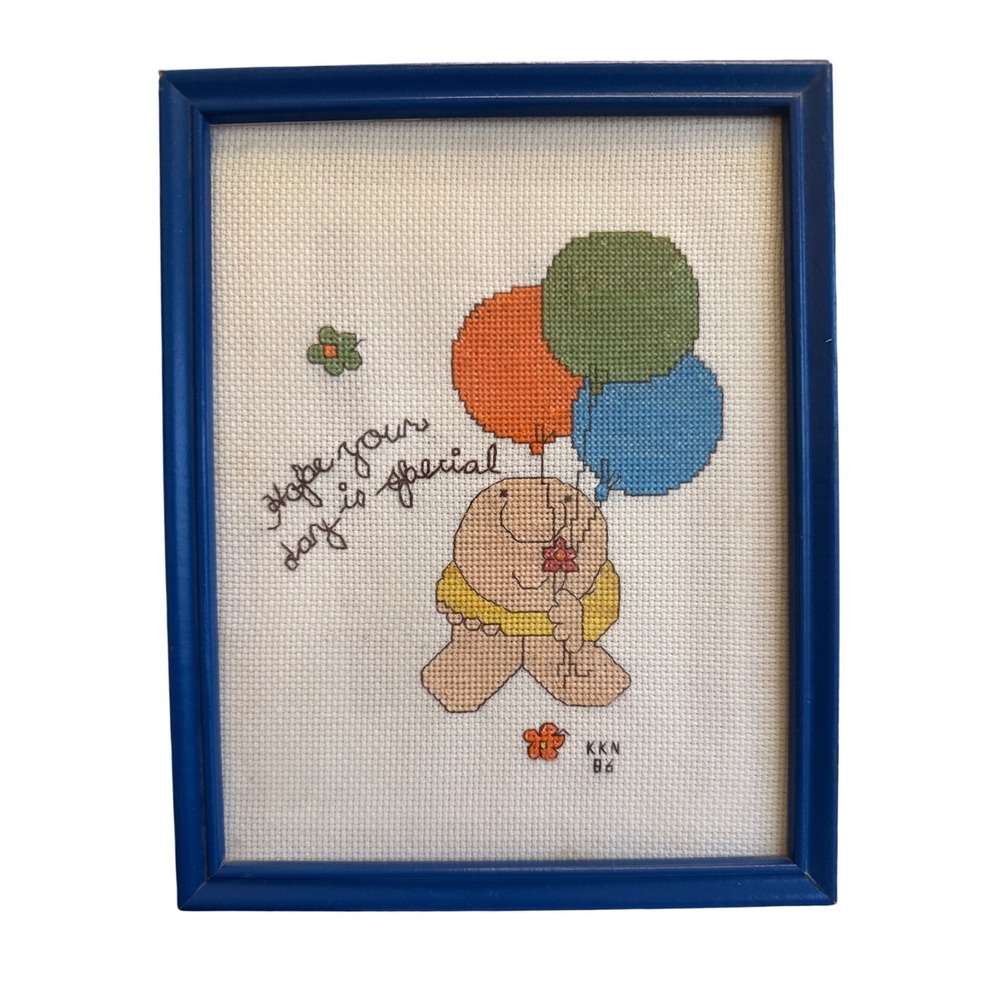 Ziggy Cross Stitch Framed 8x10 "Hope Your Day Is Special" Art Vintage 1980s